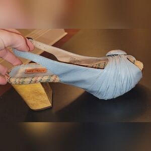 Miz Mooz Women’s Dusty Blue Wedge Peep-Toe Sandals